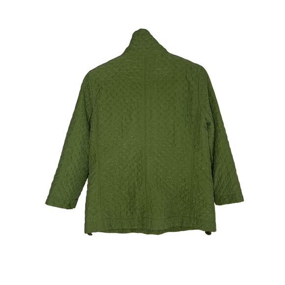 Eileen Fisher 100% Silk Long Sleeve Full Zip Quilted Barn Coat Green Women's PS - Picture 8 of 8